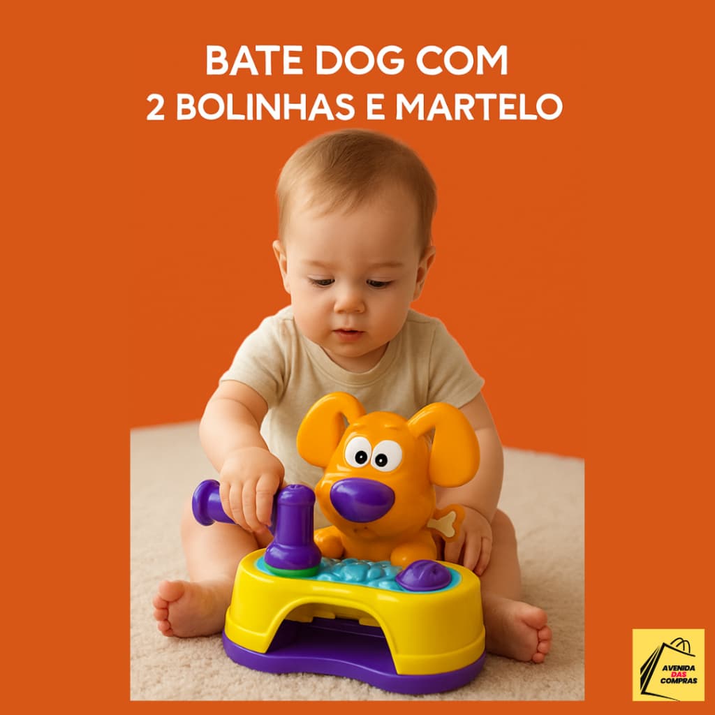 Brinquedo Bate Dog com 2 Bolinhas e Martelo, Educativo, Pedagógico, Bebe, crianças.