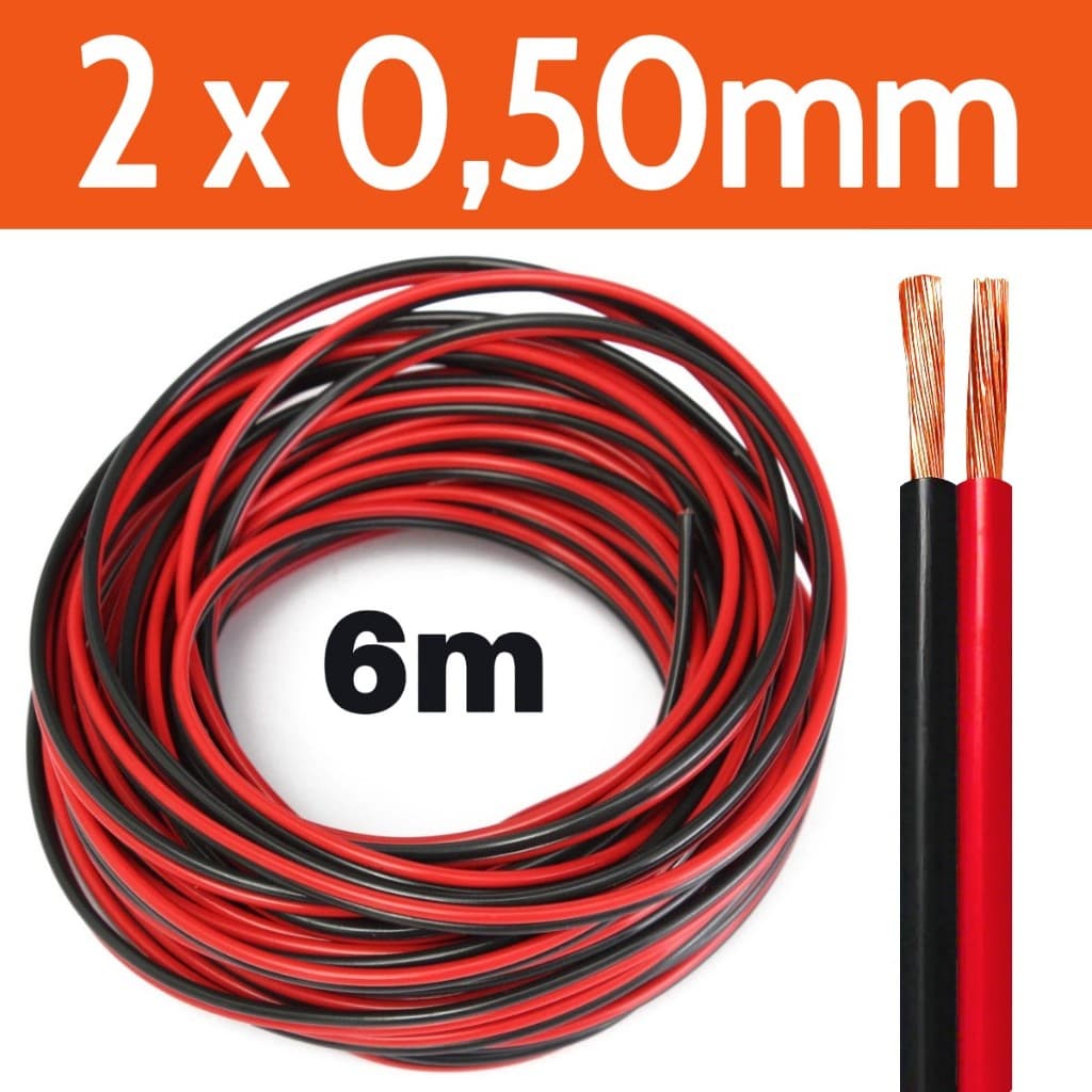 Rolo 6m Cabo Som Automotivo 0,50mm Bicolor Fio Alto Falante Flexível Resistente P/ Instalação Som