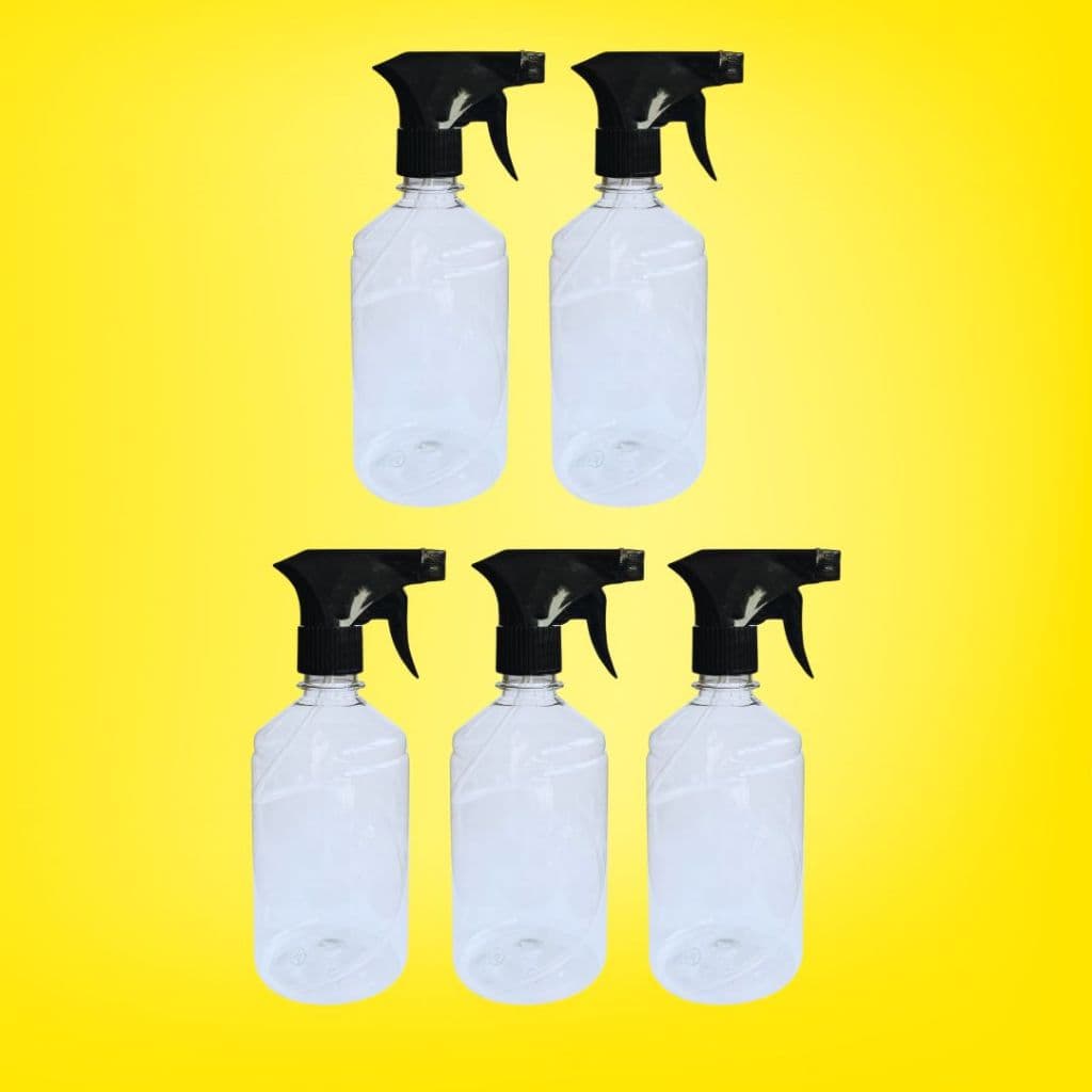Frasco Spray 500ml | Borrifador Pulverizador Manual Multiuso Plástico Transparente (Kit 5 Unidades)