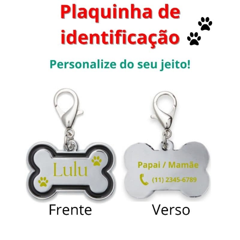 Plaquinha de Identificação para Pets Personalizado em Metal  - gato e cachorro com nome e telefone