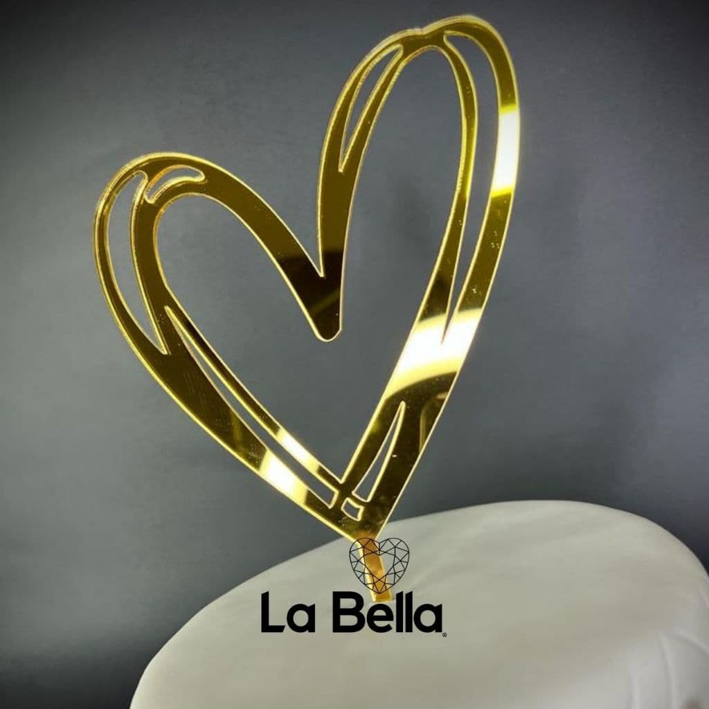 Topo de bolo coração duplo em acrílico espelhado love amor romântico luxo