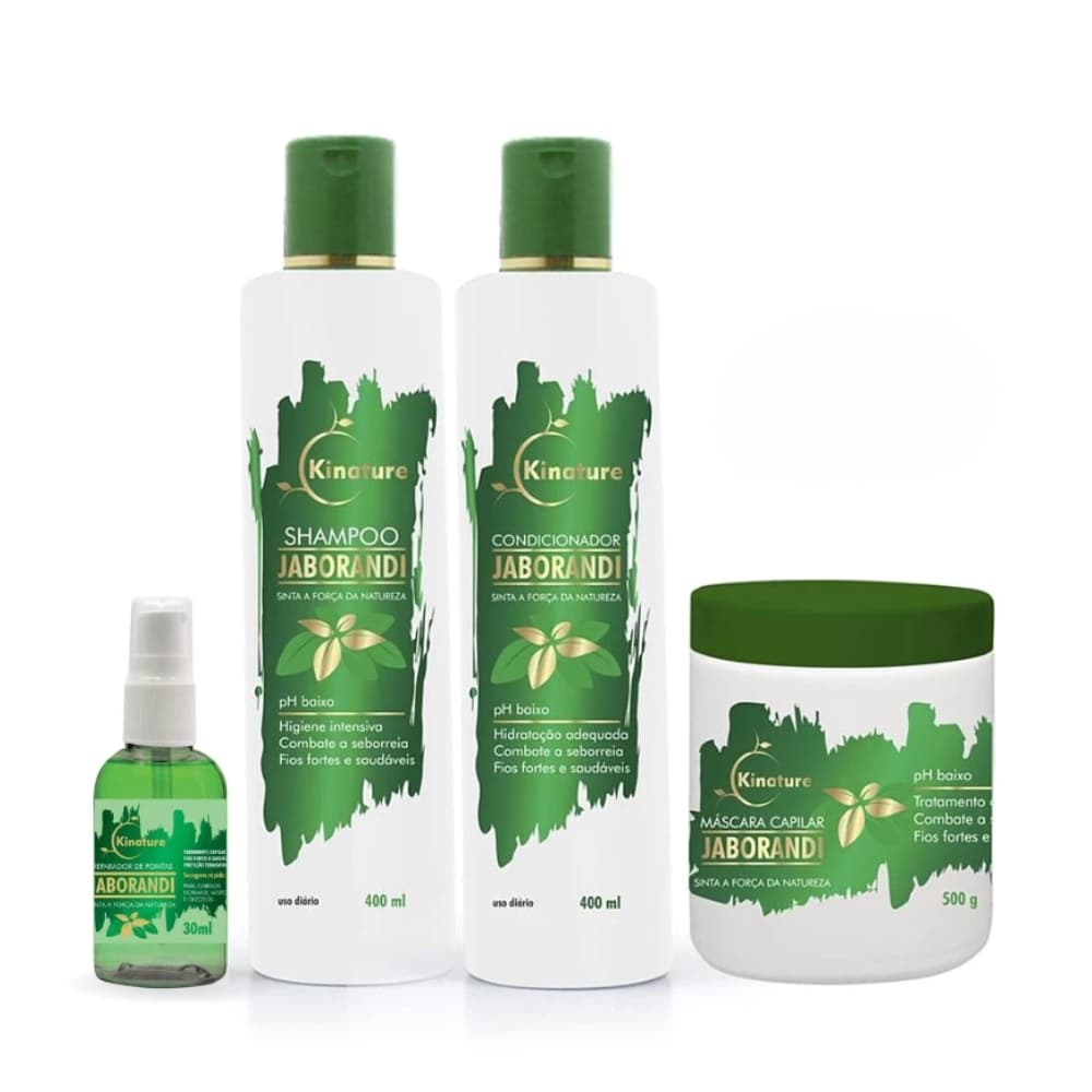 Kit Capilar Jaborandi Kinature 4 Itens Shampoo, Condicionador, Máscara e Reparador Força Nutrição
