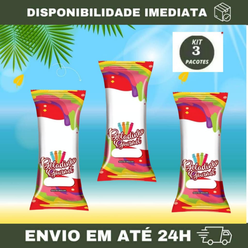 03 PACOTES Embalagem Higiênica bopp para geladinho gourmet - 7x19 kit com 03 pcts.