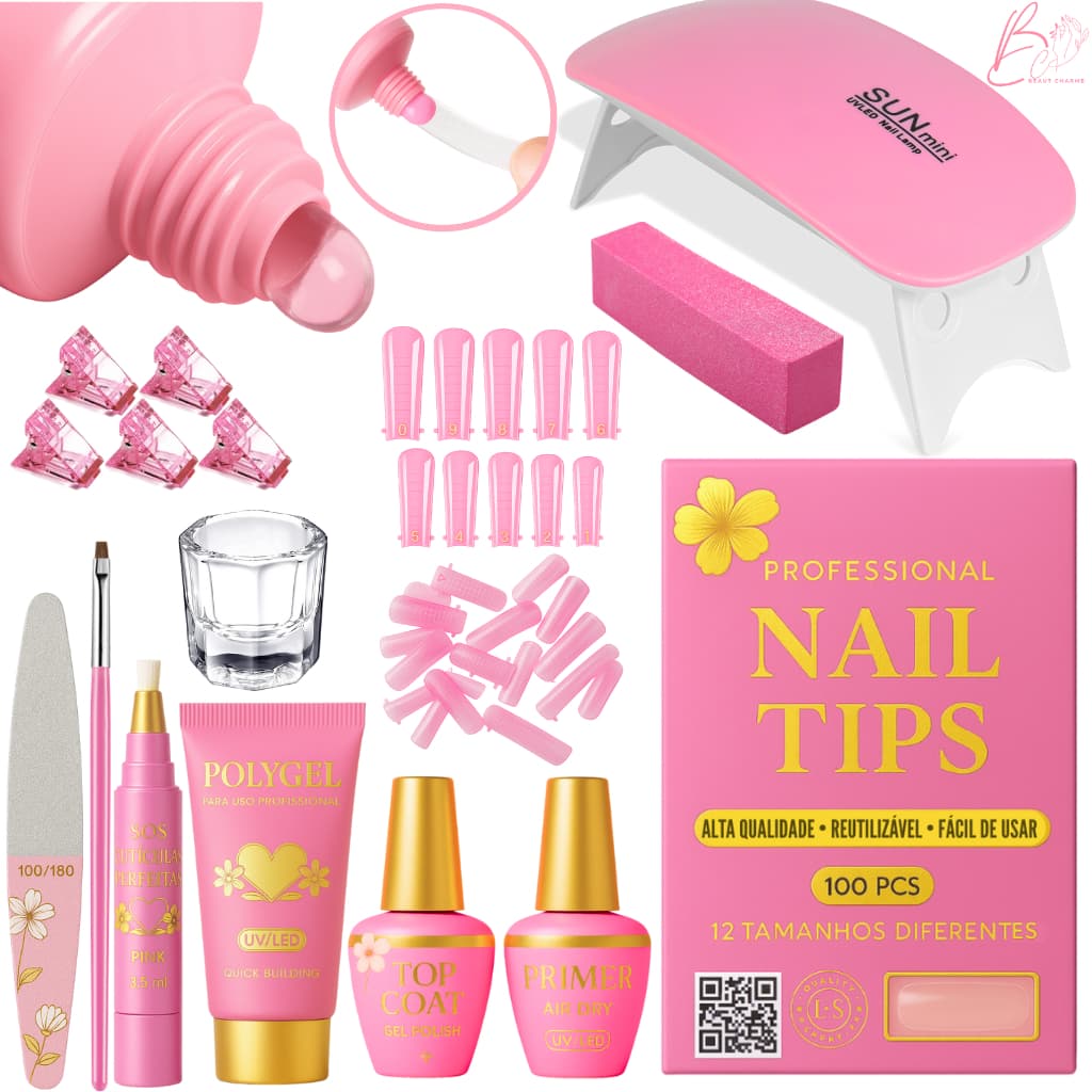 Kit Manicure Alongamento de Unhas em Gel Completo Cabine Estufa Polygel Iniciante