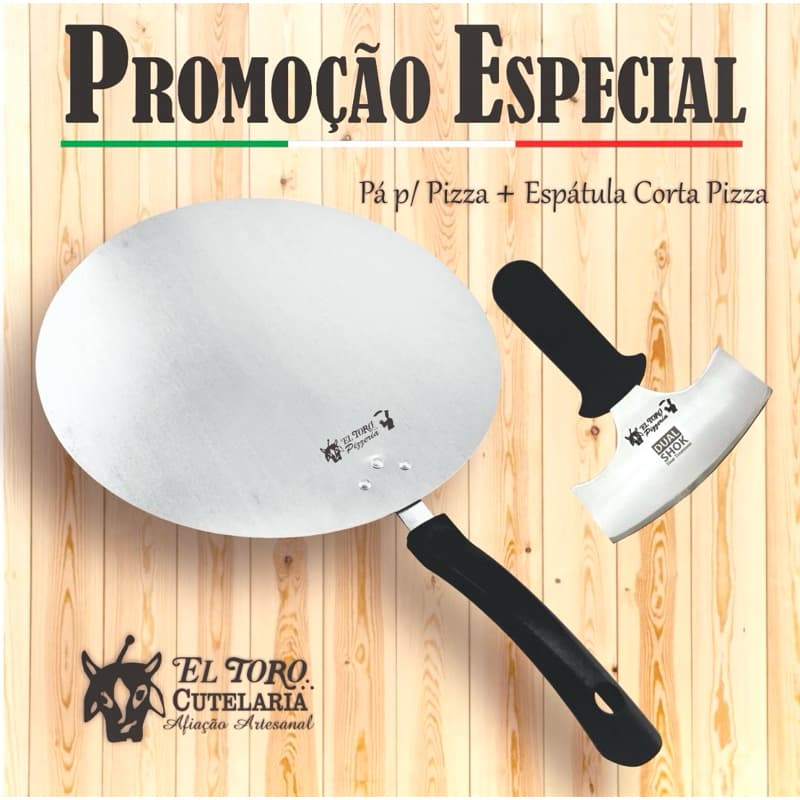 Kit para Pizza Pá Pizza Cabo Curto e Espátula para cortar Pizza EL TORO CUTELARIA