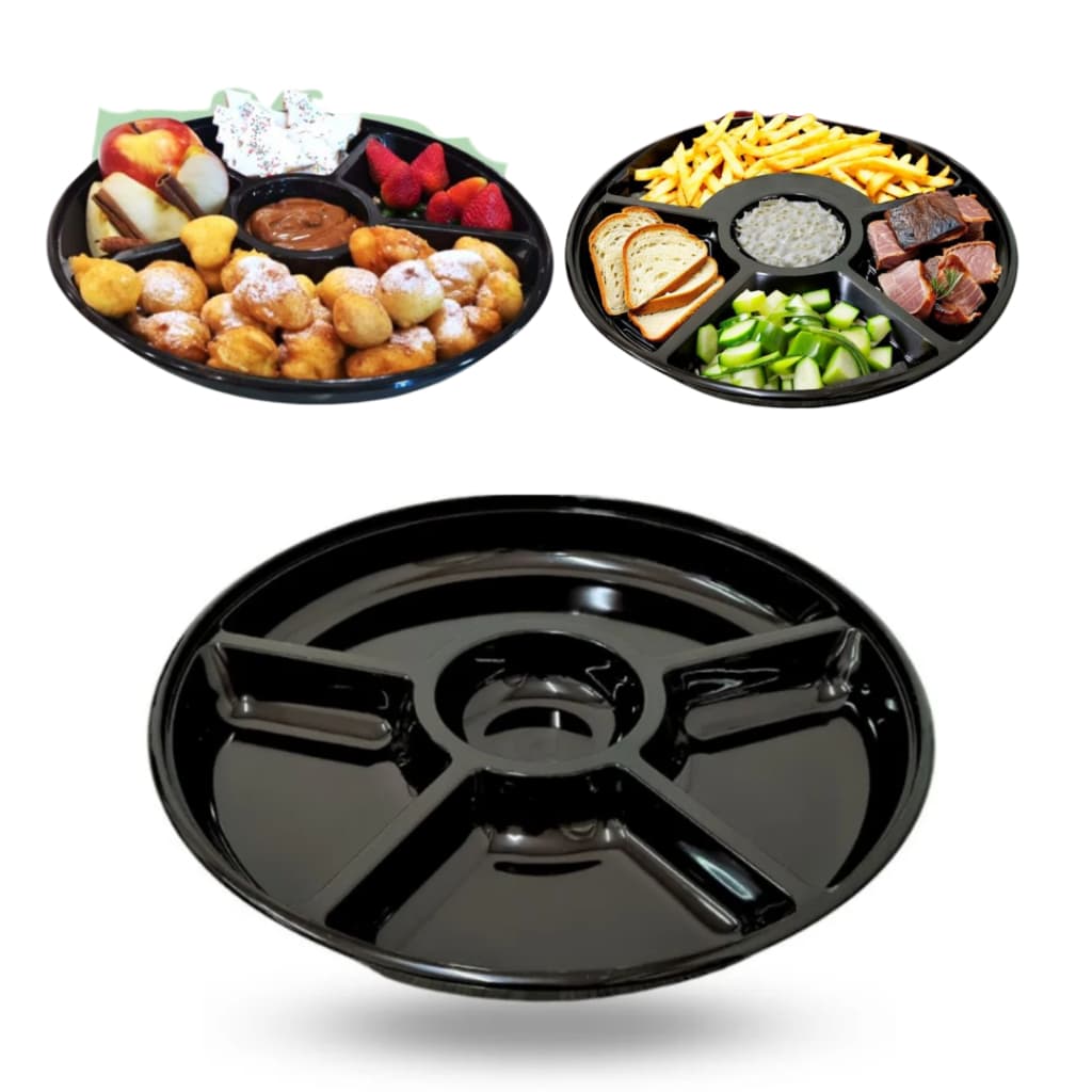 Petisqueira Bandeja Fondue Aperitivos Frios Petisco Plástica 30CM 5 Divisões