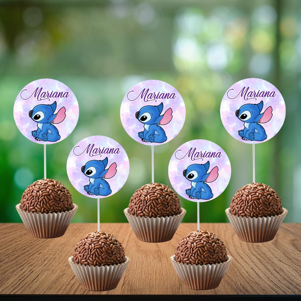 Topper de Docinho Stitch - Festa Infantil, Lilo e Stitch, Personalizado - Topper de cupcakes stitch
