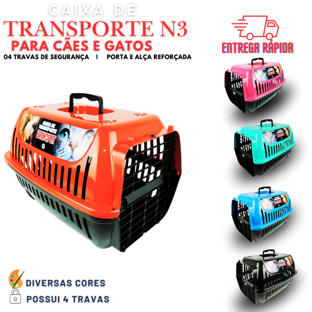 Caixa De Transporte Pet N3 Para Cães e Gatos BrinqPet
