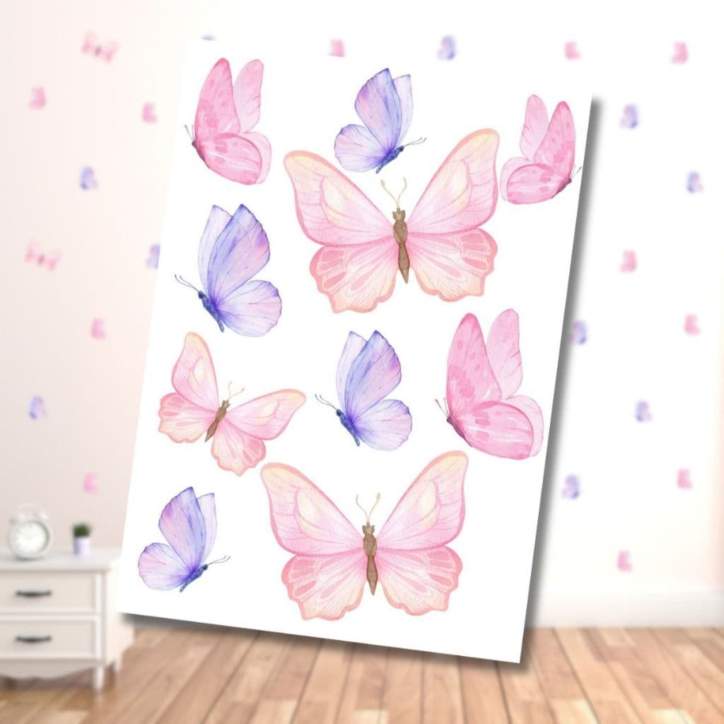 Adesivos de Parede Infantil Borboletas Aquarela – Jardim Encantado para Quarto de Bebê