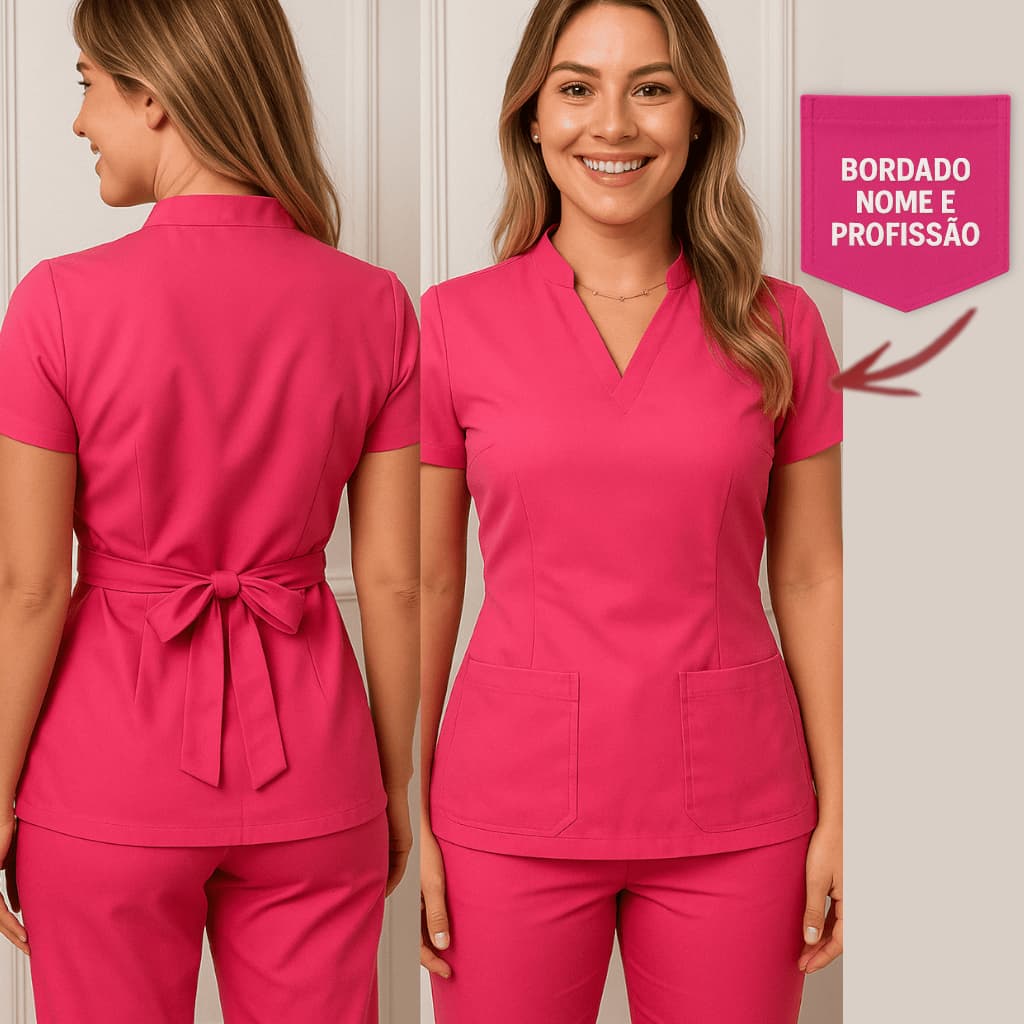 Conjunto Pijama Com Faixa nas Costas para Amarrar + BORDADO NOME E PROFISSÃO INCLUSO  ( ESCRITA)