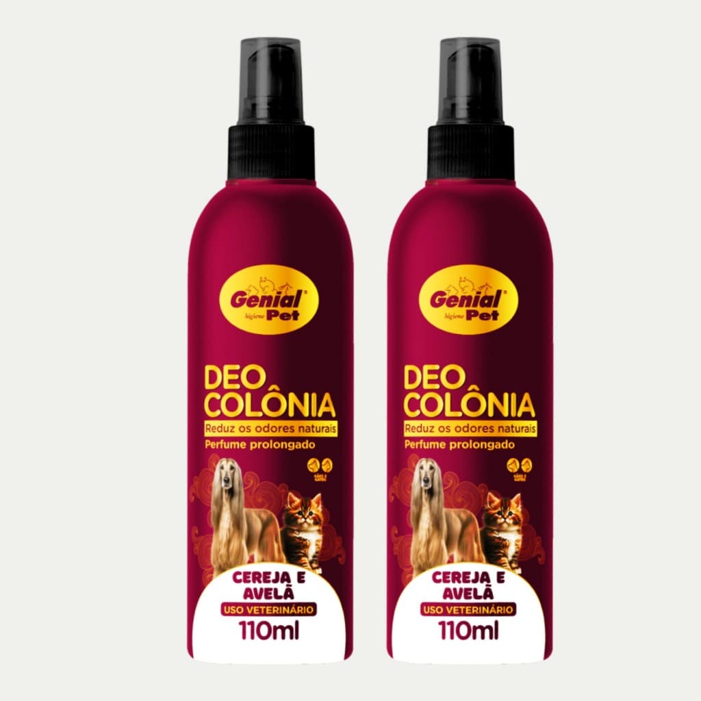 Perfume Para Cachorro Gato Banho E Tosa Pet Genial 110ml Fragrância Cereja e Avelã Macho e Fêmea