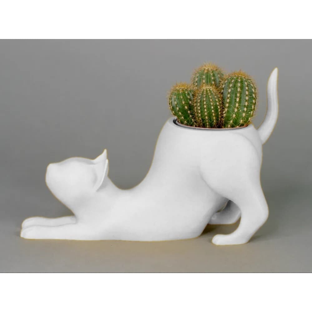 Cachepot Gato Alongando Decoração Divertida Plantas Vaso Flores Suculentas Plantas