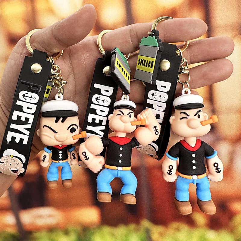 Chaveiro Popeye 3D em Borracha | Criativo, Fofo e Resistente | Com Cordão e Pingente Decorativo