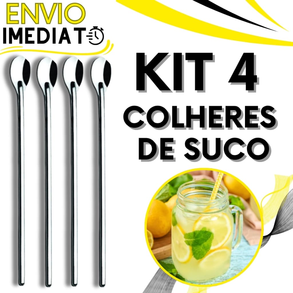 KIT 4 Colher de Suco Jarra Coquetel Aço Inox GRANDE 30 cm Para Casa Cozinha Padaria Bar Restaurante Bartender Barman