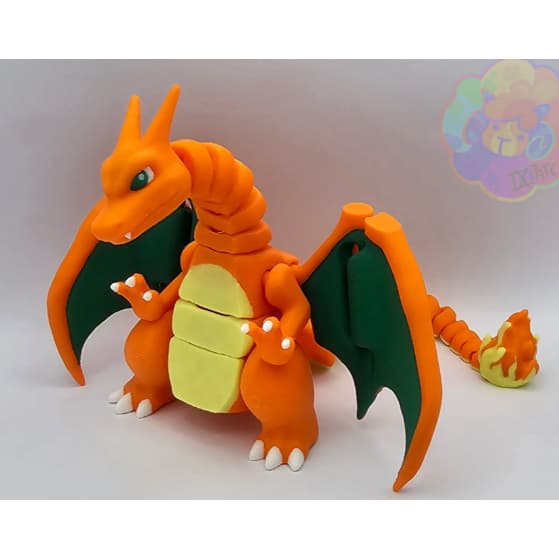 Pokémon Charizard Articulado Multicolor 15cm e 28cm – Versão Normal e Shiny | Impressão 3D em PLA | Dragão Colecionável