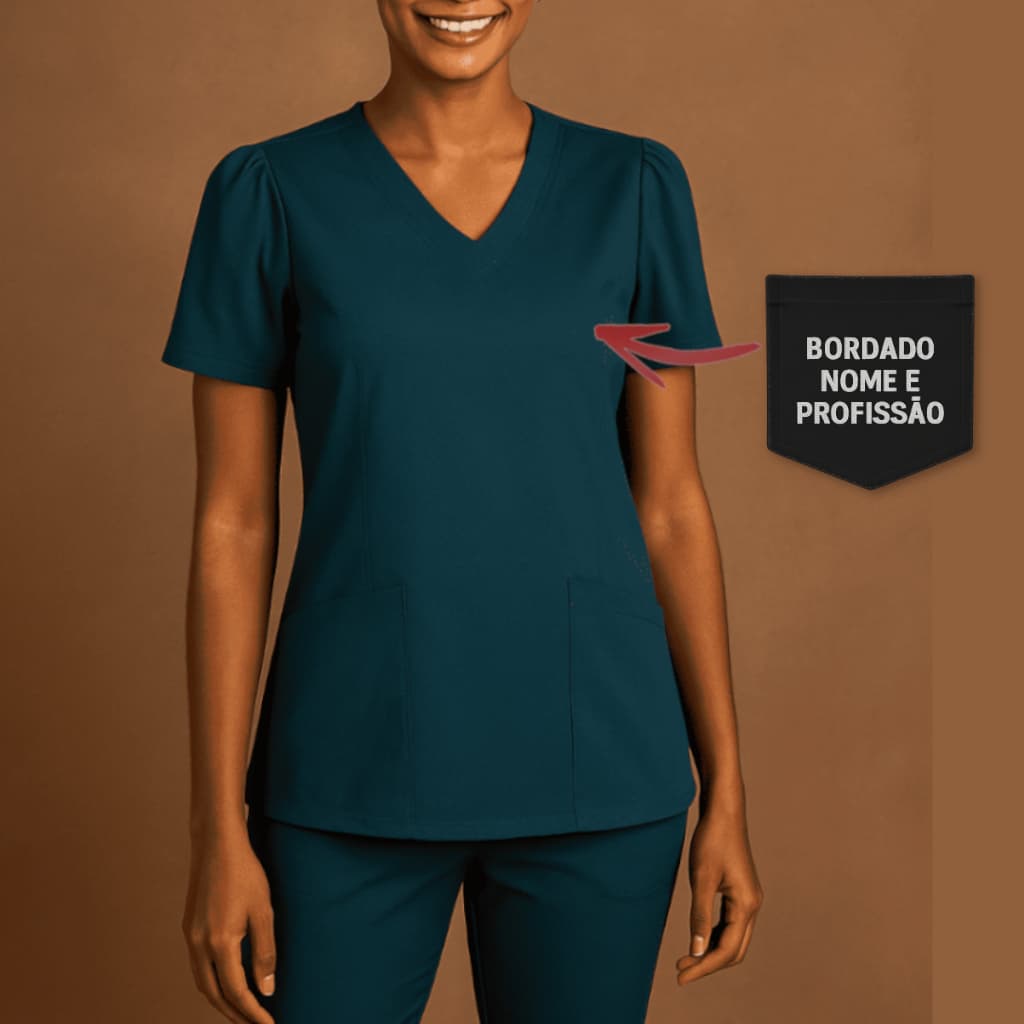 Scrub / Conjunto Pijama Cirurgico Decote V + BORDADO NOME E PROFISSÃO INCLUSO