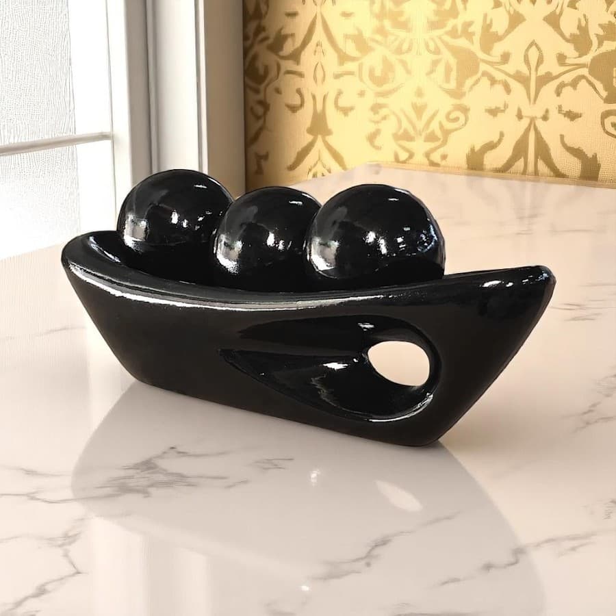 Centro de Mesa Barca Vazada Fruteira c/ 3 esferas Casa Sala Decoração Escritório Moderno Luxo 9x31