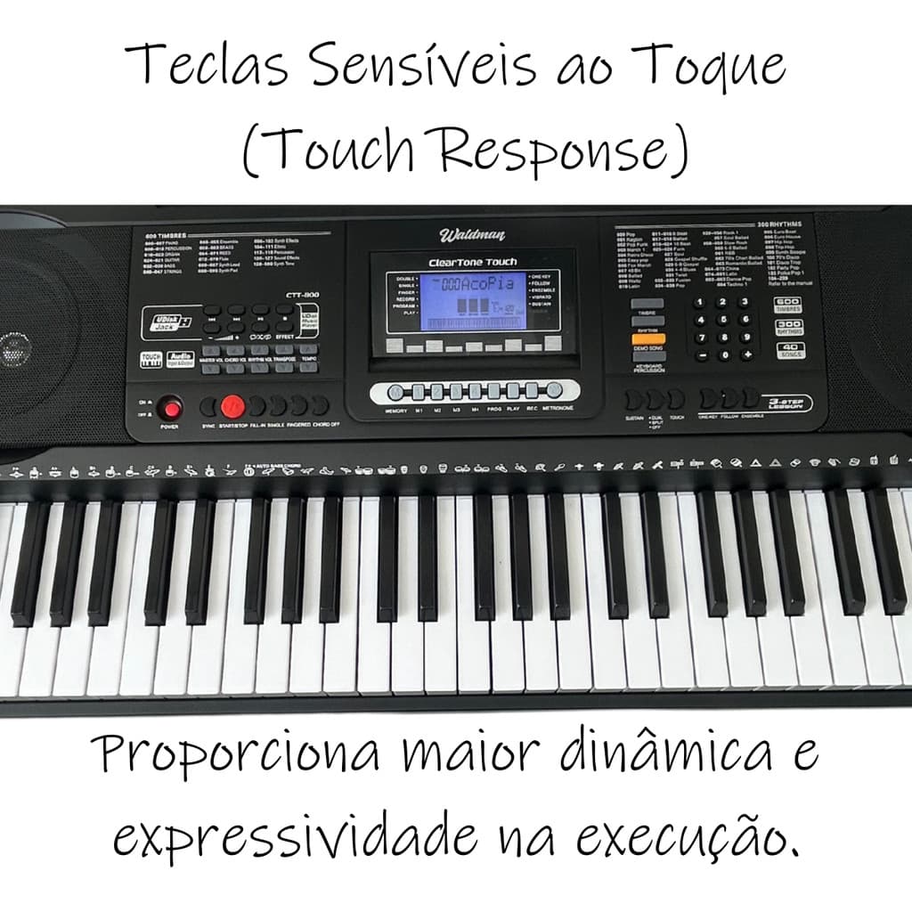 Teclado Musical 5 Oitavas 61 teclas sensíveis Waldman CTT800