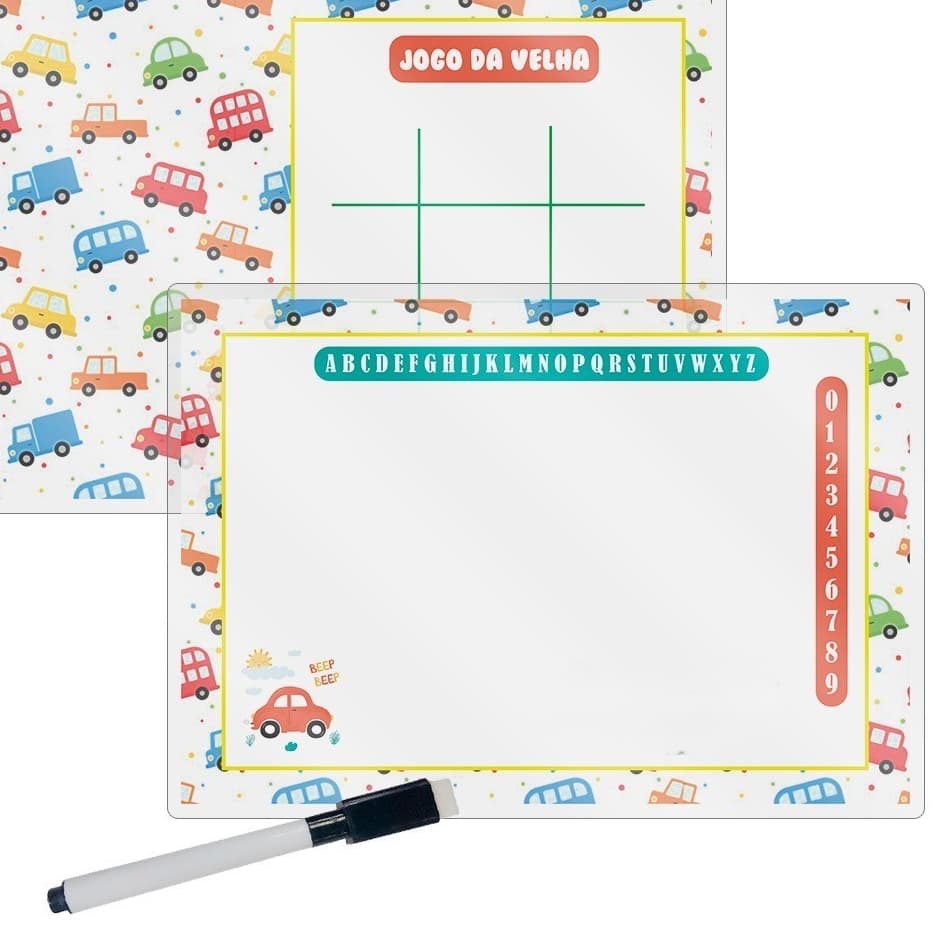 Lembrancinha Aniversario Infantil Lousa Quadro Branco Jogo da Velha tema Carro Carrinhos - Envio Já