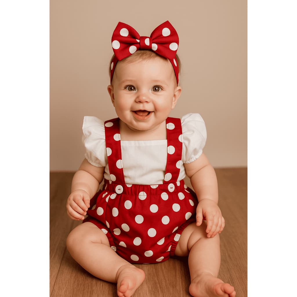 Jardineira Romper Body Macacão Menina Infantil Minnie Natal Festa Presente Roupa De Bebê Mesversário