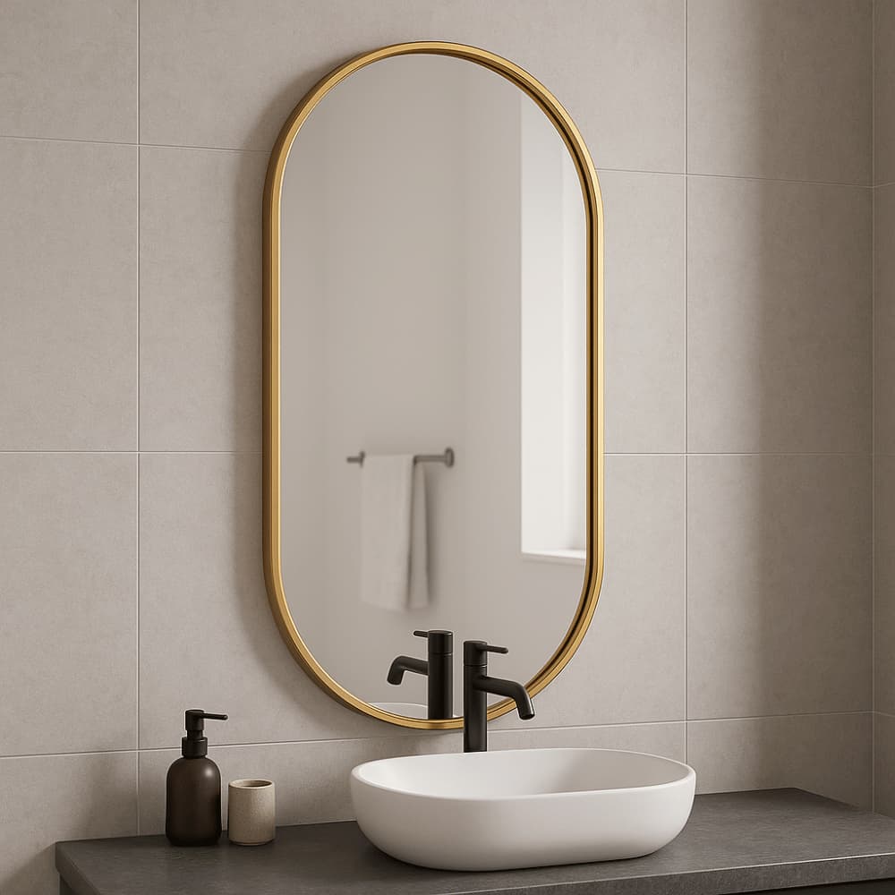 Espelho Lopazzi Oval Lopazzi 80x50cm com Moldura em Alumínio Decoração Banheiro Lavabo Quarto Sala
