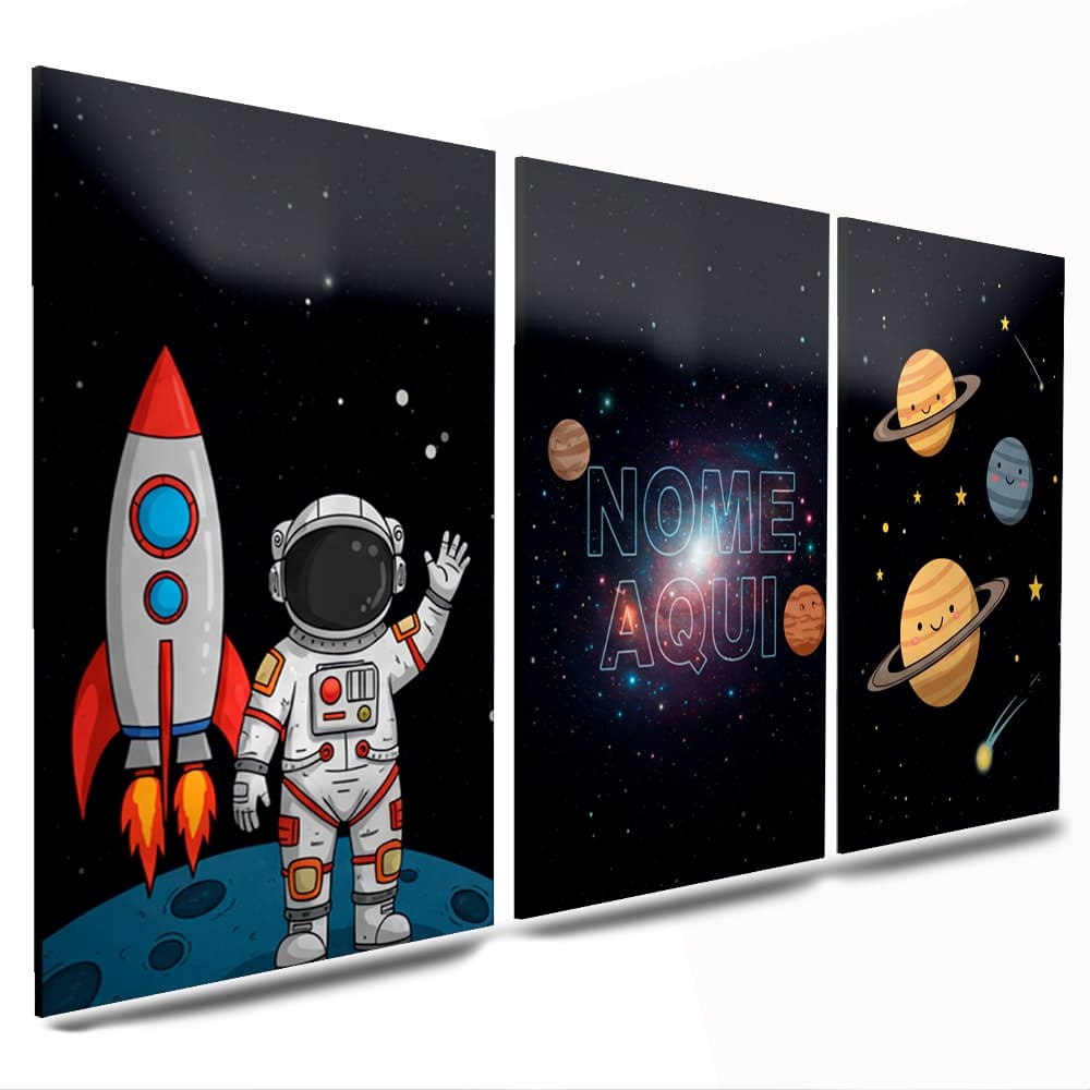 quadro criança infantil decorativo *nome personalizado* astronauta foguete espaço lua