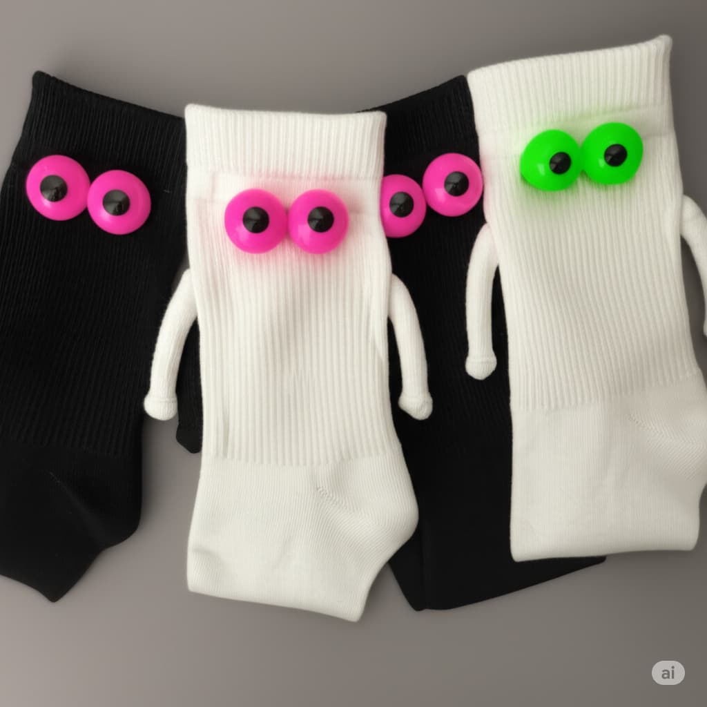 Meias De mãozinha Casal com imã Magnéticas Fofo Presente Natal Aniversário Dia Dos Namorado olhos coloridas