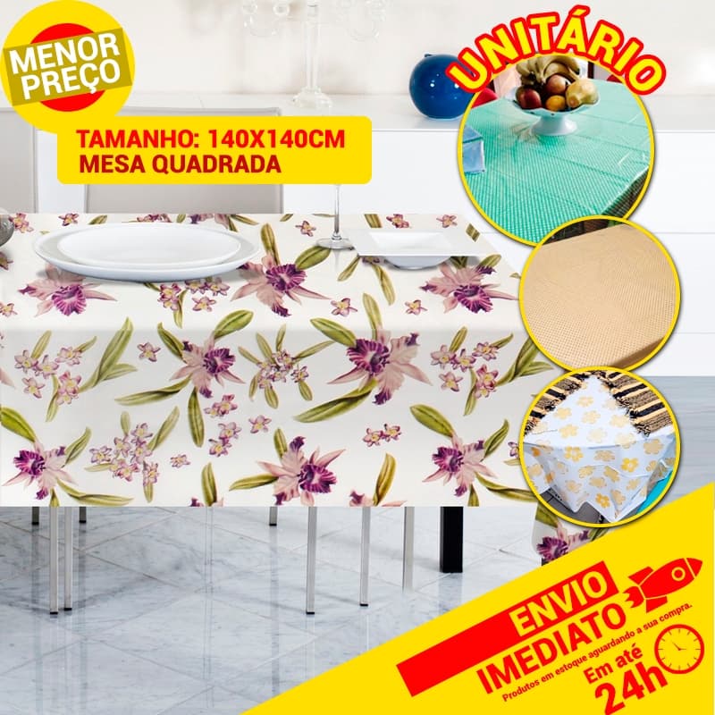 Toalha de Mesa Impermeável Estampas Sortidas Decoração Cozinha 4 Lugares 140 x 140cm