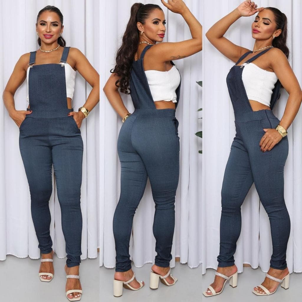 Macacão Jardineira Feminina Macaquinho Bengaline Longo Roupa