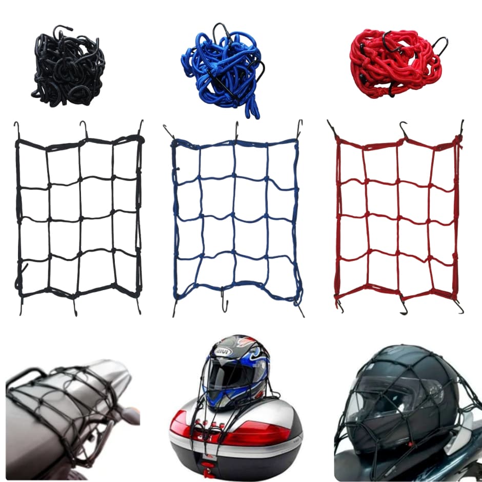 Rede Elástica 35x35 para Moto Preta Vermelha Azul Aranha Redinha Elastico de Bike e Motos
