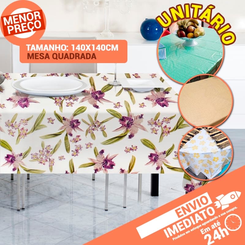 Toalha de Mesa 4 Lugares Impermeável Estampas Sortidas Decoração Cozinha 140 x 140cm