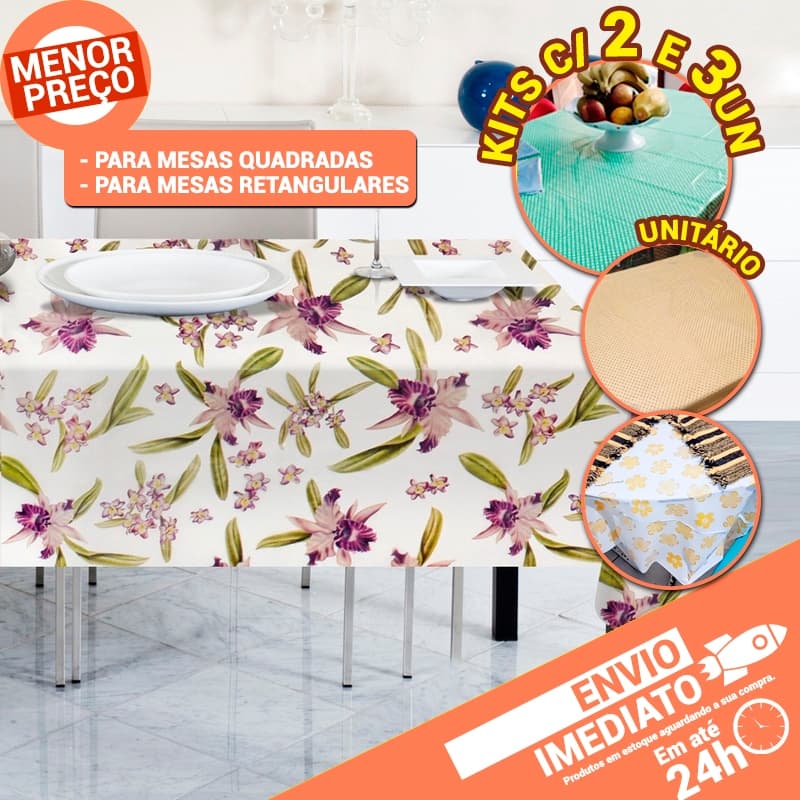 Toalha de Mesa 4 e 6 Lugares Impermeável Estampas Sortidas Decoração Cozinha Unidade ou Kit
