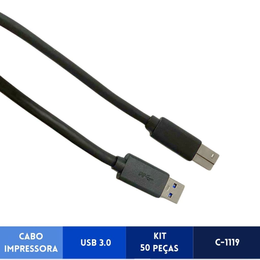 Cabo De Impressora USB / USB-B 3.0 Kit 50 Peças | C-1119 + Nota Fiscal