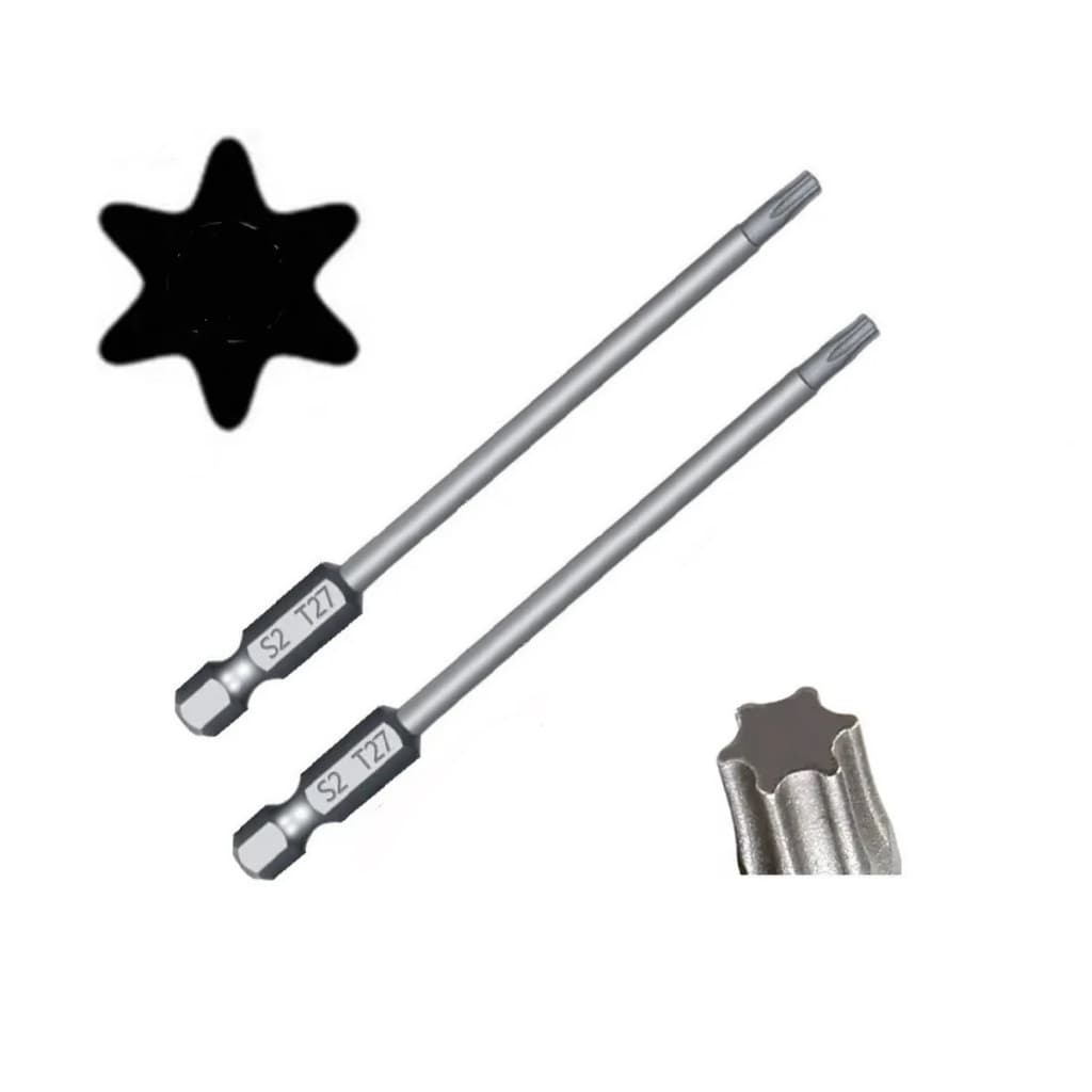 2 Bits Torx Sextavado Longo T27 X 75mm Imã Aço S2 Para Parafusadeiras