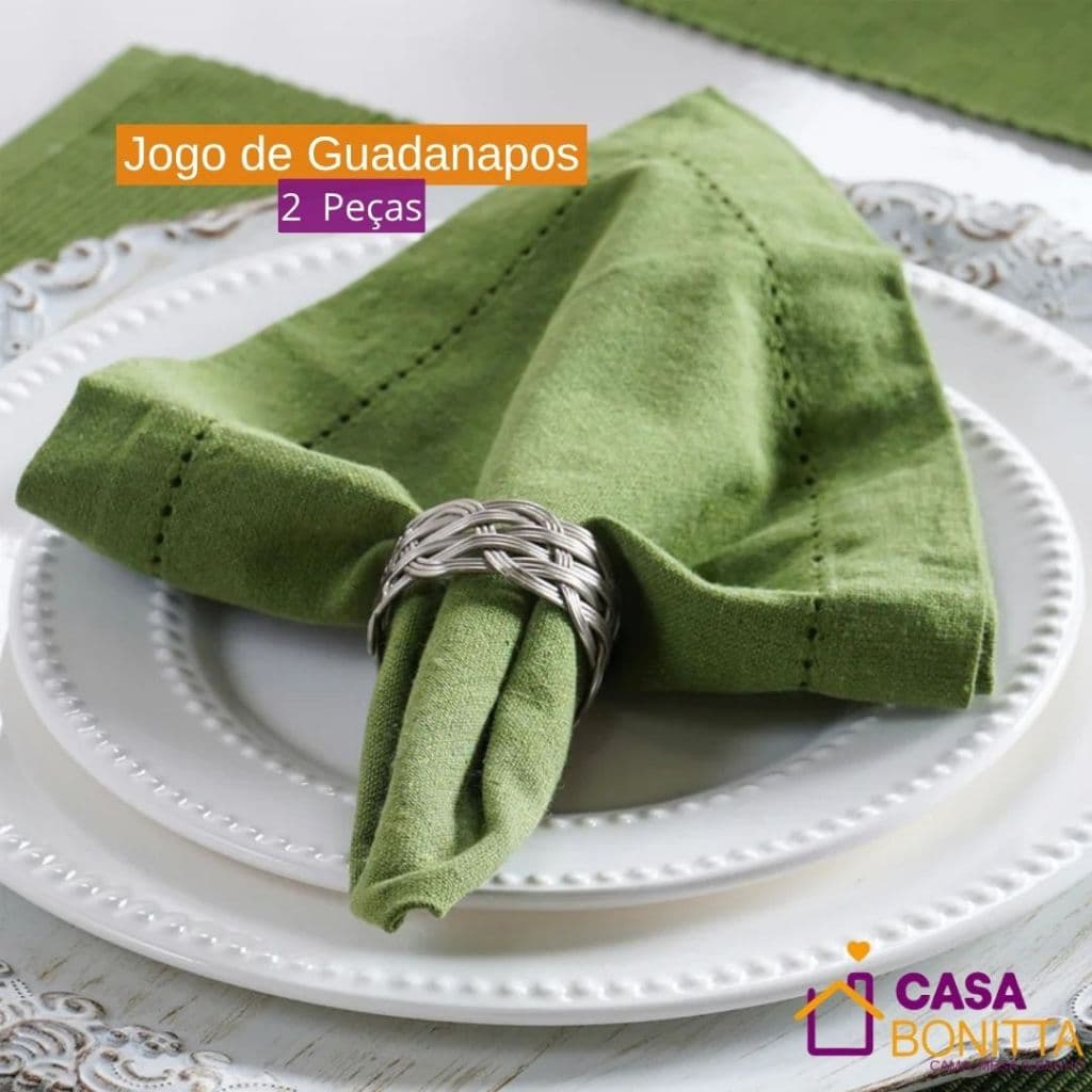 Jogo de Guardanapos Pesponto 2 Peças 40x40cm Tessi Cinza e Verde