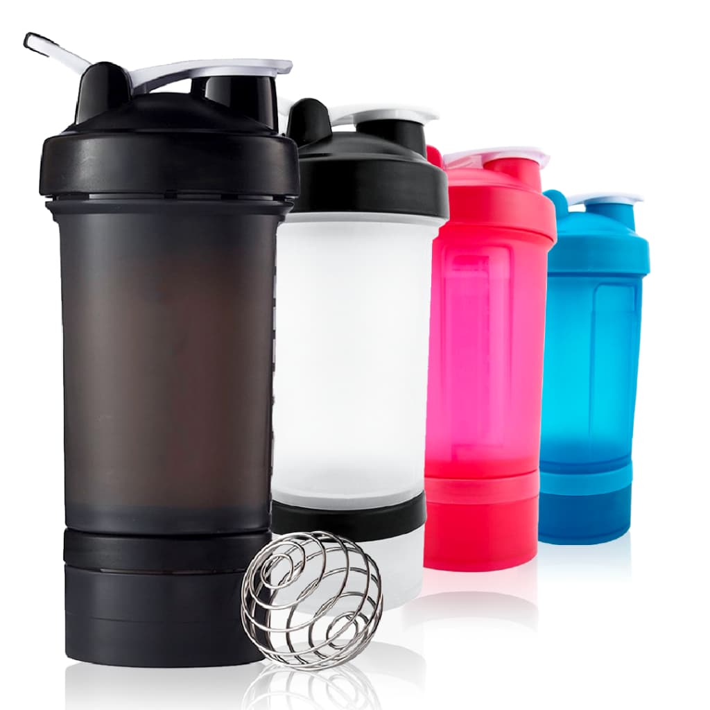 Garrafa Coqueteleira Shakeira 450ml com Esfera Misturadora e Compartimento Academia e Suplementos