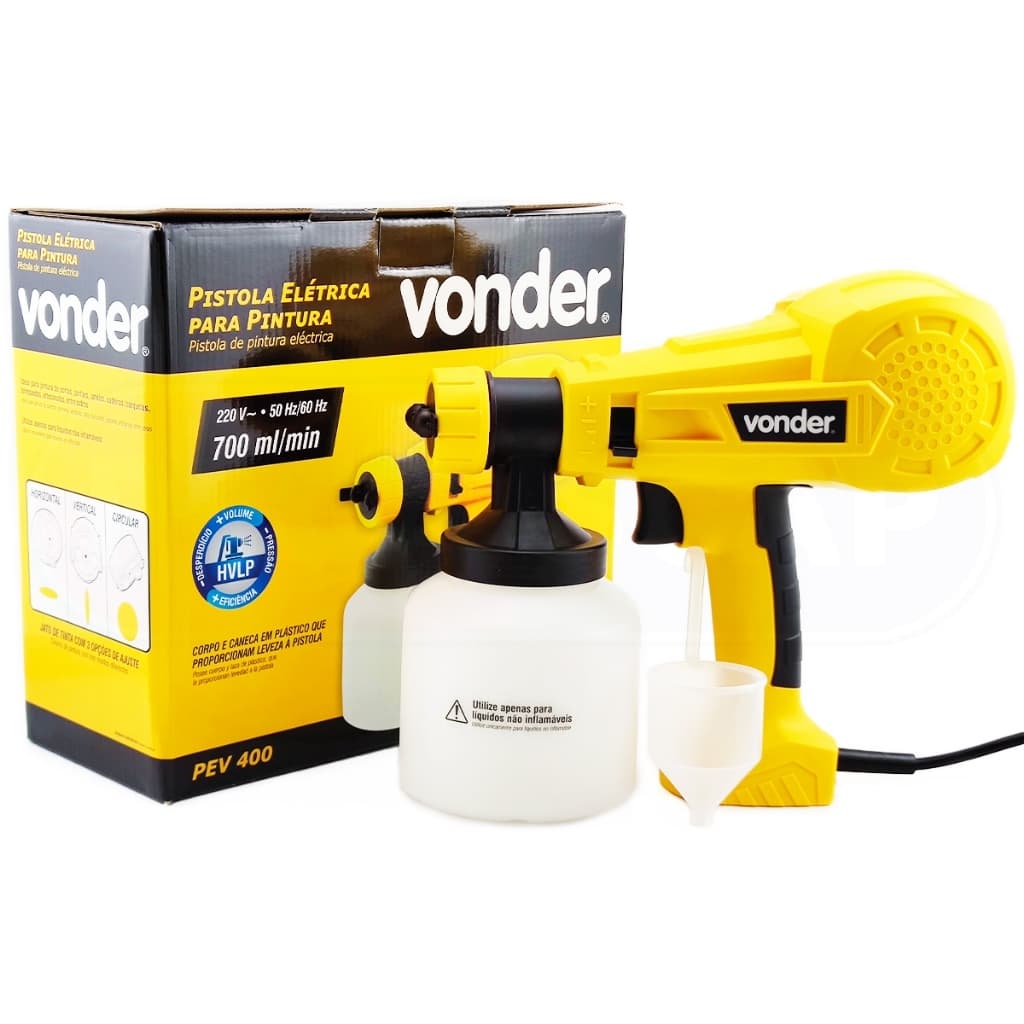 Pistola Elétrica Vonder P/ Pintura Pulverizador de Tinta Compressor + Bico Reforçado Hvlp 400w 800ml PEV400 127v Ou 220v