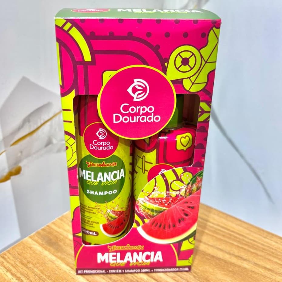 Shampoo 300ml+Condicionador 250ml Kit Melancia Que Vicia  Corpo Dourado Hidratação Intensa Brilho Nutrição Crescimento