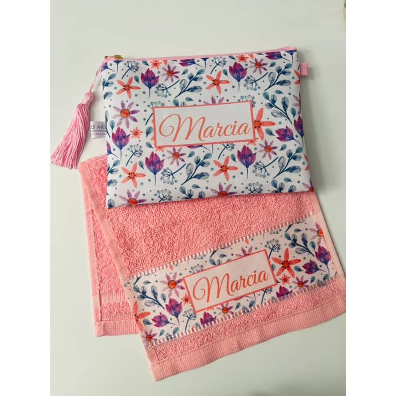 10 kits necessaire e toalhinha personalizada com nome