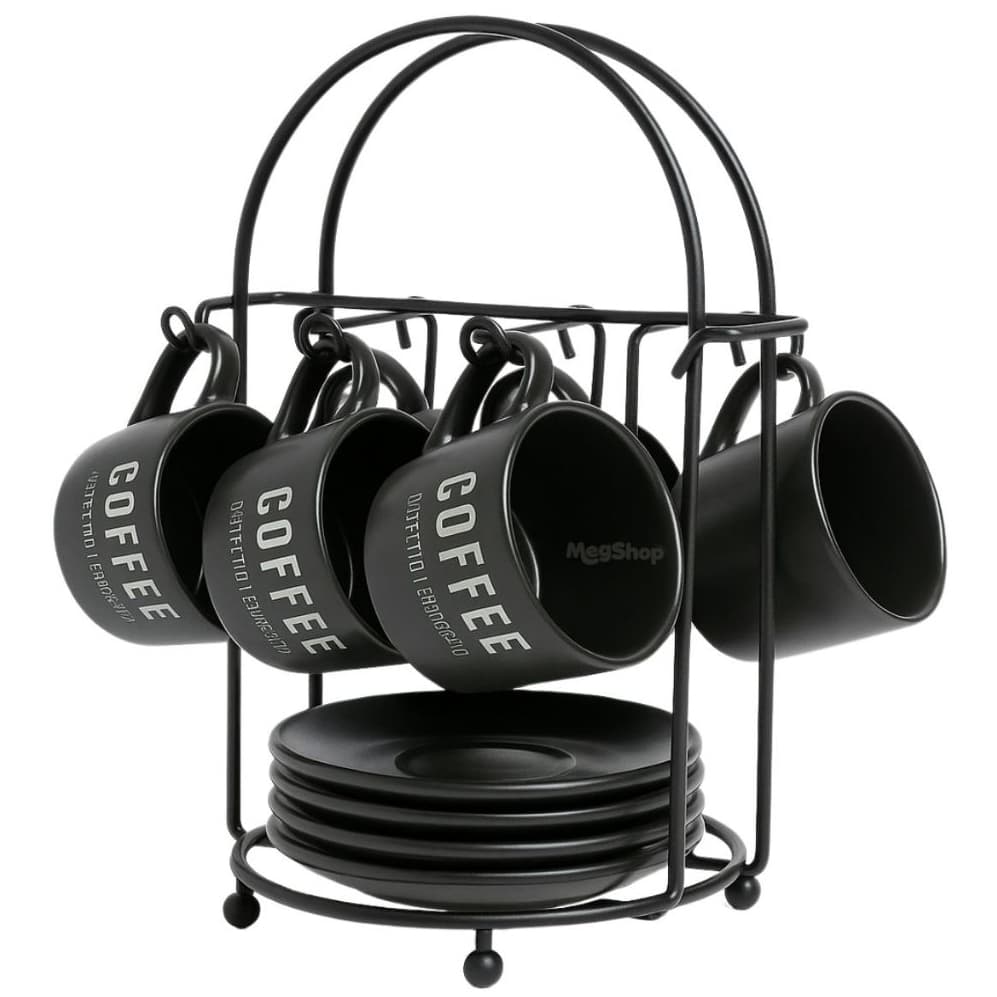 Jogo Xicaras De Cafe Porcelana 80 Ml Com Suporte Oval porta Xicara Preto Coffee