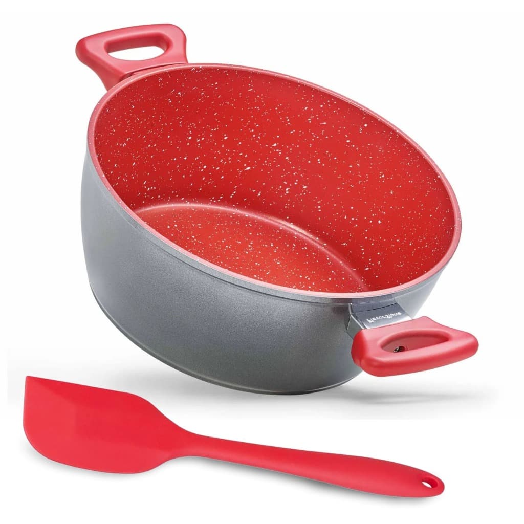 Panela Caçarola 24cm Antiaderente Sauté Vermelho Espátula
