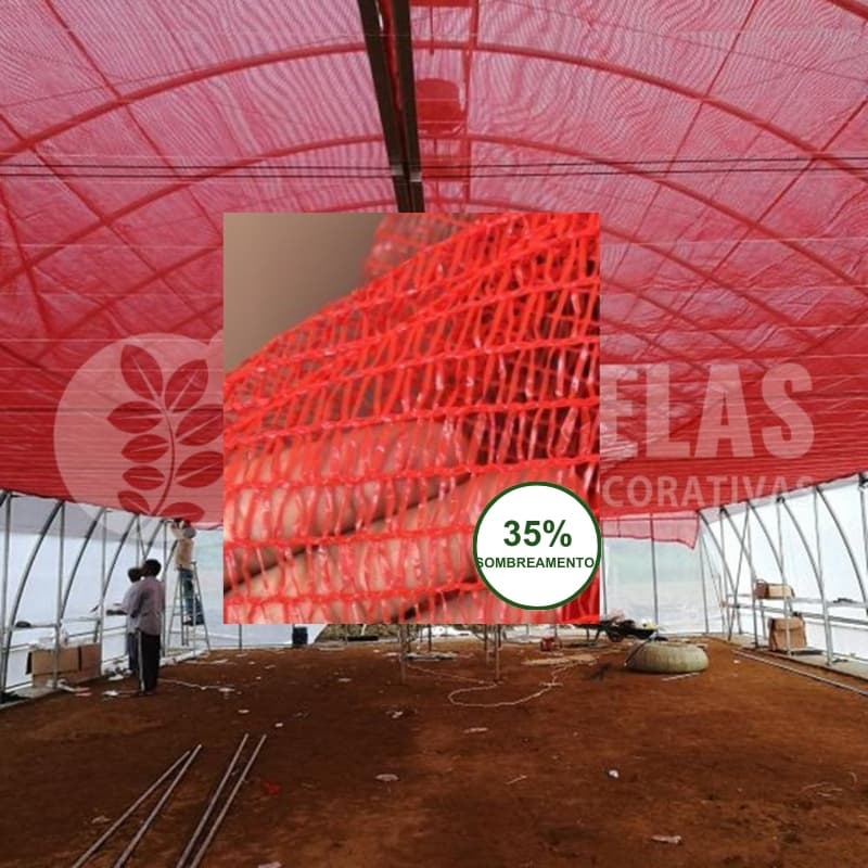 Tela Sombrite Raschel 35% VERMELHA  Proteção e Sombreamento de Estufa Horta Flores Anti UV