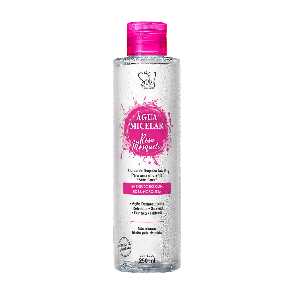 Água Micelar Rosa Mosqueta Soul 250ml Ação demaquilante Purifica Hidrata