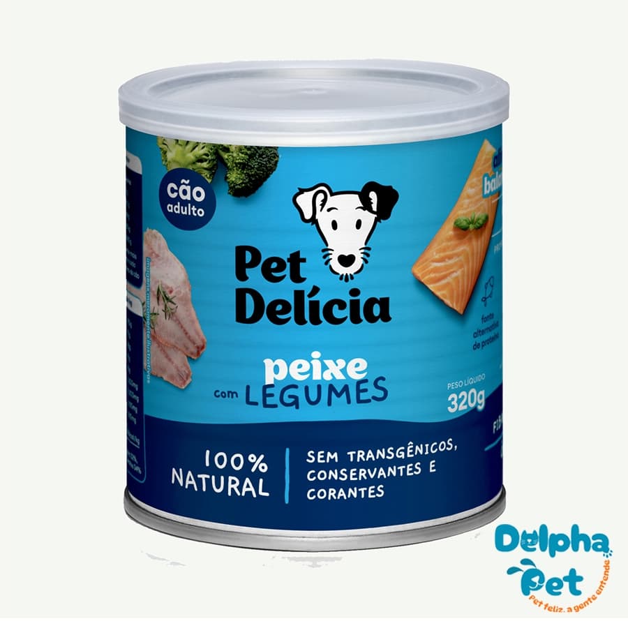 Ração Úmida Natural Pet Delícia Peixe com Legumes para Cães Adultos 320g