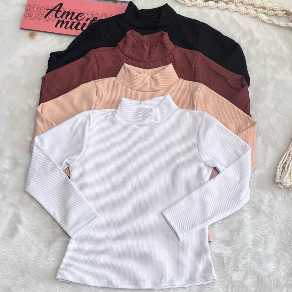 Blusa infantil  Manga Longa GOLA ALTA  Tecido Ribana flanelado Moda Mini Diva Inverno blusinha de frio
