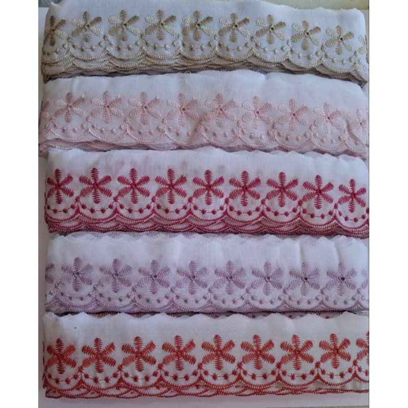 Renda Broderi Branco Mesclado 4,5cm - 3 Metros ou 13,7 Metros