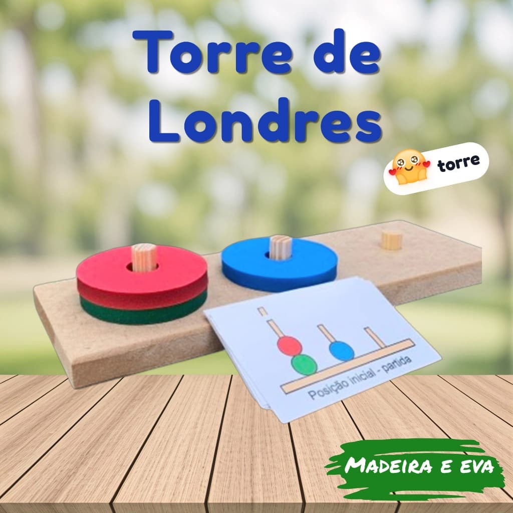 Jogo Torre De Londres Brinquedo Educativo Com Fichas Em madeira e EVA Pedagógico