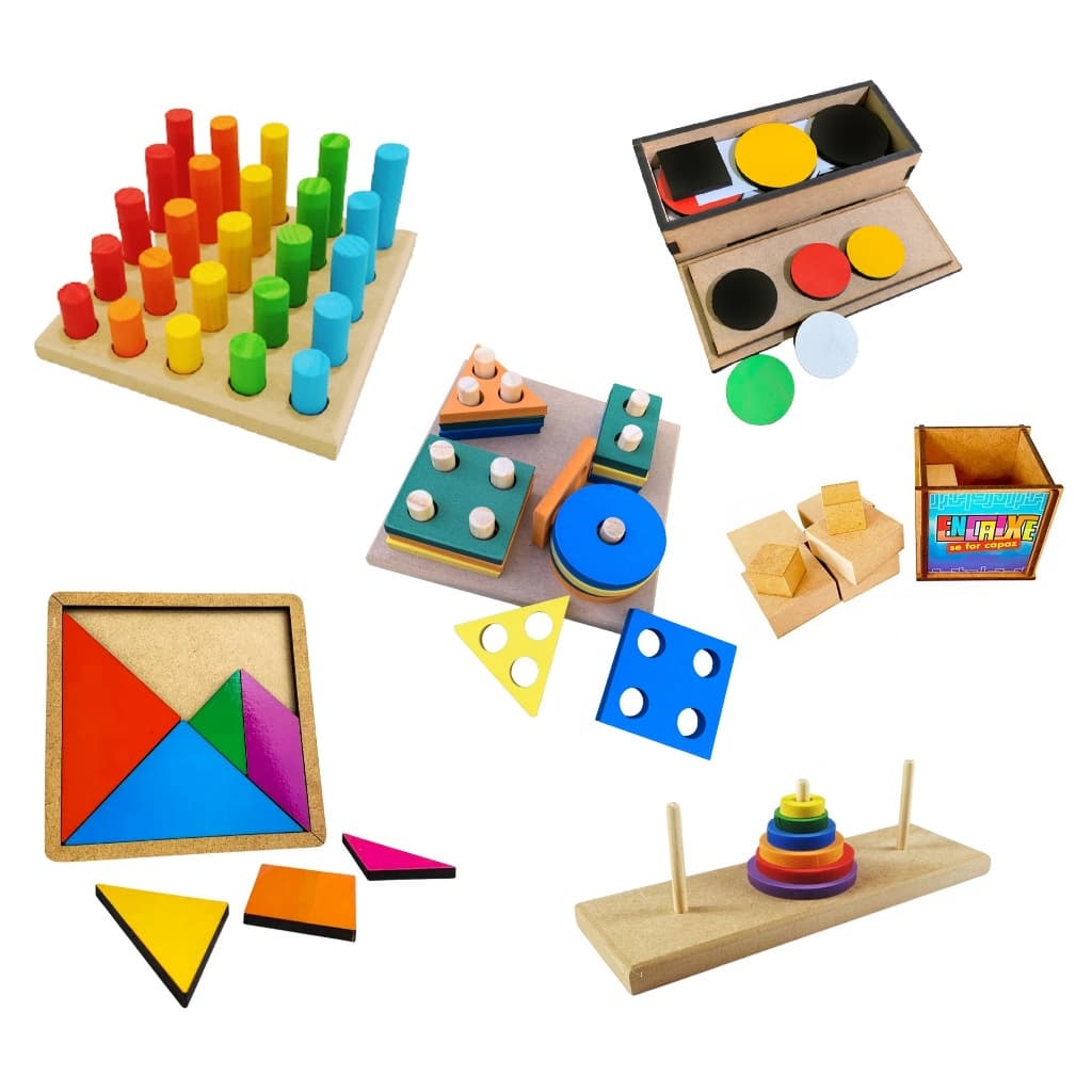 Kit 6x Brinquedos Pedagógico Educativo Autista Autismo Infantil Montessori Escolar Lúdico