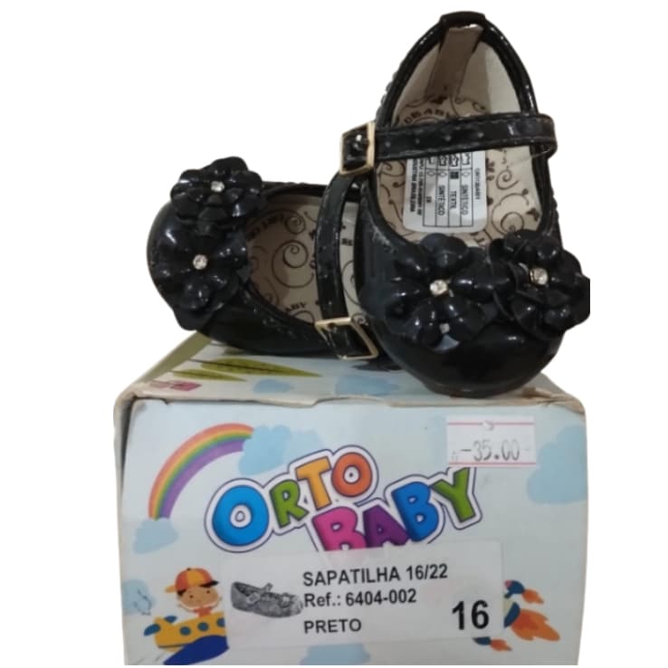 Sapatilha Preta para Menina Tamanho 16 Bebê - Orto Baby