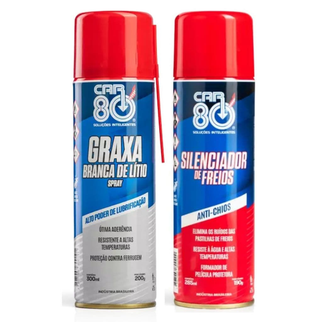 Kit Spray Silenciador De Freio E Graxa Branca De Lítio Car80